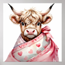 Blush Floral Baby Highland Cow Poster