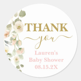 Blush Floral Baby Shower Classic Round Sticker