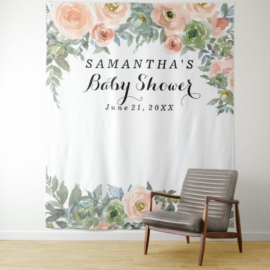 Blush Floral Baby Shower Fotobox Wandteppich (Beispiel)