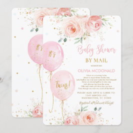 Blush Floral Balloons Twins Baby Showroom by Mail Einladung