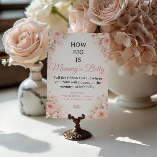 Blush Floral Belly Size Baby Shower Game Sign Poster