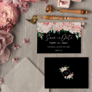 Blush Floral Black Flal Save the Date Karte