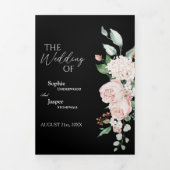 Blush Floral Black Tri-Fold Hochzeit Einladung (Cover)