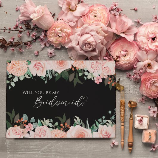 Blush Floral Black Wedding Bridesmaid Vorschlag Einladung