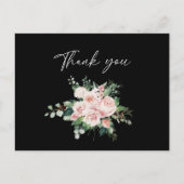 Blush Floral Black Wedding Danke Postcard Postkarte (Vorderseite)