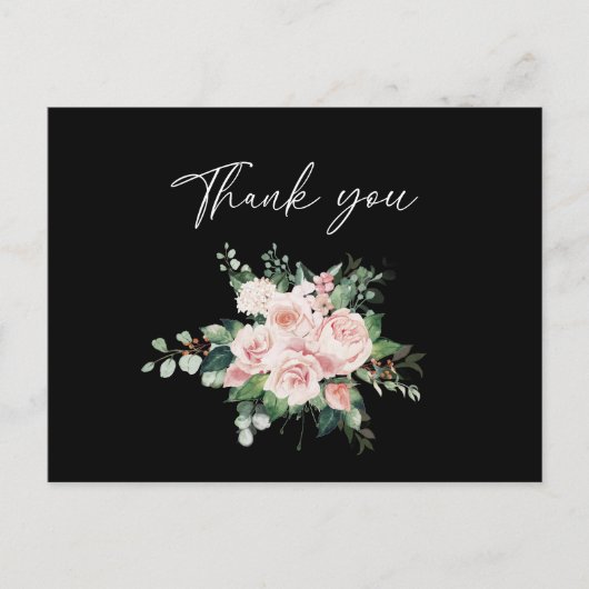 Blush Floral Black Wedding Danke Postcard Postkarte (Vorderseite)