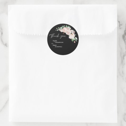 Blush Floral Black Wedding Danke Sticker (Tasche)