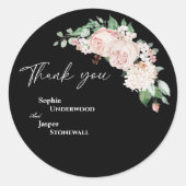 Blush Floral Black Wedding Danke Sticker (Vorderseite)