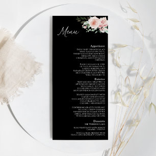 Blush Floral Black Wedding Flat Menu Menükarte