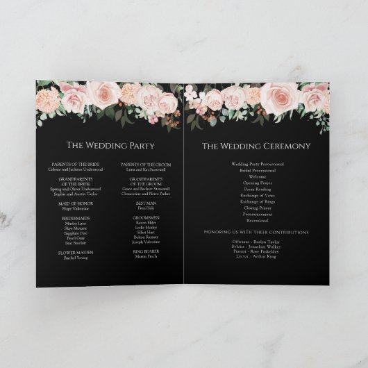 Blush Floral Black Wedding Folding Programm (Innenseite)