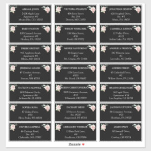 Blush Floral Black Wedding Gästetiketten Aufkleber