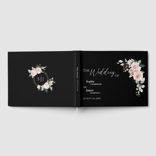 Blush Floral Black Wedding Guest Book Gästebuch (Voll)