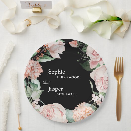 Blush Floral Black Wedding Pappteller (Hochzeit)