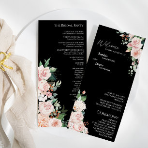 Blush Floral Black Wedding Programm
