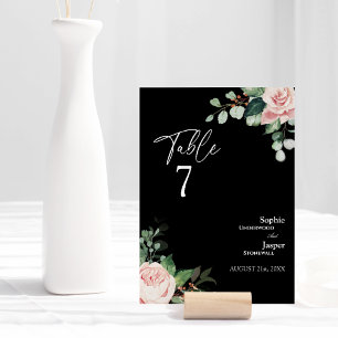 Blush Floral Black Wedding Tischnummer Card