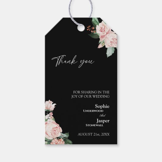 Blush Floral Black Wedding Vielen Dank für Ihr Ges Geschenkanhänger (Vorderseite)