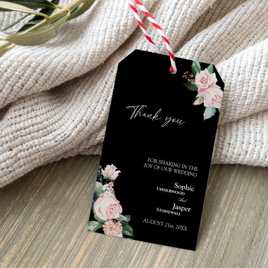 Blush Floral Black Wedding Vielen Dank für Ihr Ges Geschenkanhänger