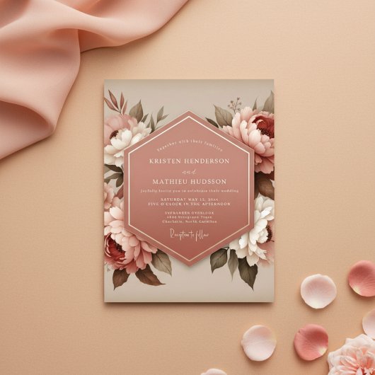 Blush Floral Bloom Wedding Einladung