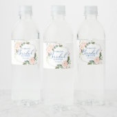 Blush Floral Blue Silver Geometric Brautparty Wasserflaschenetikett (Flaschen)