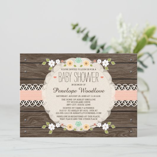 BLUSH FLORAL BOHO BABY ZEIGT INVITATIONEN EINLADUNG (Stehend Vorderseite)