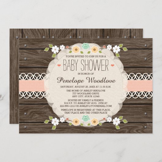 BLUSH FLORAL BOHO BABY ZEIGT INVITATIONEN EINLADUNG (Vorne/Hinten)