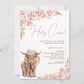 Blush Floral Boho Highland Kuh Calf Baby Dusche Einladung (Vorderseite)