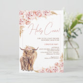 Blush Floral Boho Highland Kuh Calf Baby Dusche Einladung (Stehend Vorderseite)