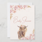 Blush Floral Boho Highland Kuh Calf Baby Dusche Einladung (Rückseite)