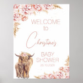 Blush Floral Boho Highland Kuh Calf Baby Dusche Poster (Vorne)
