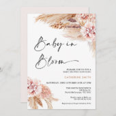 Blush Floral Boho Pampas Grass Baby in Blüte Einladung (Vorne/Hinten)