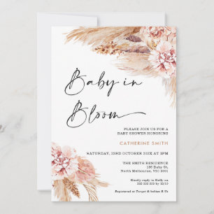 Blush Floral Boho Pampas Grass Baby in Blüte Einladung