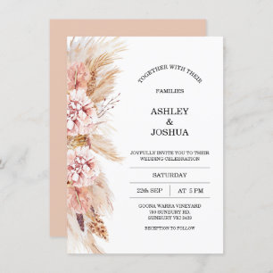 Blush Floral Boho Pampas Grass Einladung Hochzeit