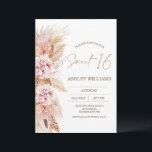 Blush Floral Boho Pampas Grass Sweet 16 Geburtstag Einladung<br><div class="desc">Blush Floral Boho Pampas Grass Sweet 16 Geburtstag Einladung Elegant Boho Thema süße 16 Geburtstagseinladung mit einer rot-farbenen und natürlichen Töne Blumenarrangements mit Pampas Gras. Die Farbe auf der Rückseite der Einladung kann geändert werden. Dieses Design eignet sich ideal für eine moderne böhmische Geburtstagsfeier.</div>