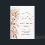 Blush Floral Boho Pampas Grass Sweet 16 Geburtstag Einladung<br><div class="desc">Blush Floral Boho Pampas Grass Sweet 16 Geburtstag Einladung Elegant Boho Thema süße 16 Geburtstagseinladung mit einer rot-farbenen und natürlichen Töne Blumenarrangements mit Pampas Gras. Die Farbe auf der Rückseite der Einladung kann geändert werden. Dieses Design eignet sich ideal für eine moderne böhmische Geburtstagsfeier.</div>