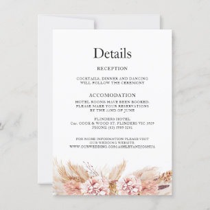 Blush Floral Boho Pampas Wedding Details Card Einladung