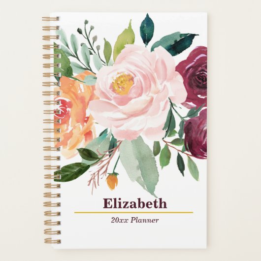 Blush Floral Boho Peony Jahr Monatswochenplan Planer (Vorderseite)