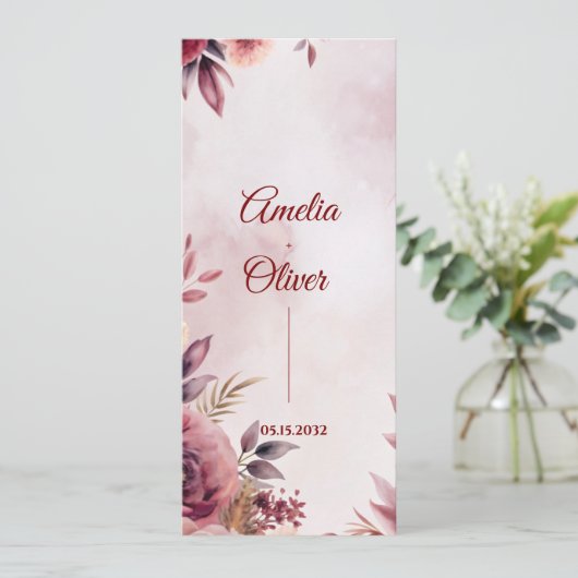 Blush Floral Botanical Wedding Ceremony Program Einladung (Stehend Vorderseite)