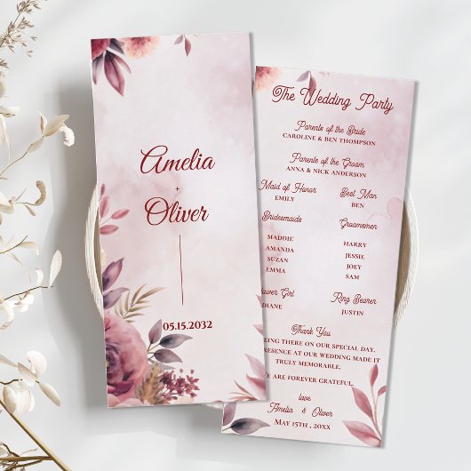 Blush Floral Botanical Wedding Ceremony Program Einladung