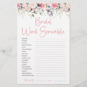 Blush Floral   Braut-Wortverwirrung Spielkarte
