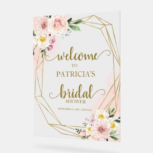 Blush Floral Brautparty Begrüßungszeichen Acrylschild (Winkel)