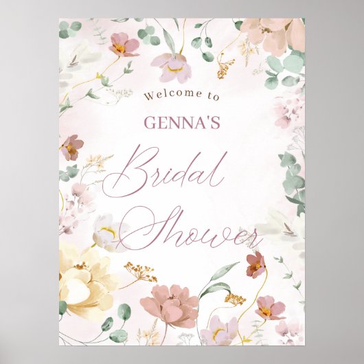 Blush Floral Brautparty Begrüßungszeichen Poster (Vorne)