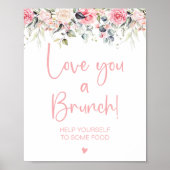 Blush Floral Brautparty Brunch Zeichen Poster (Vorne)