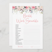 Blush Floral Brautparty Word Scramble Game Card Einladung (Vorne/Hinten)
