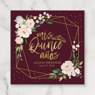 Blush Floral Burgundy Quinceanera Geschenkanhänger