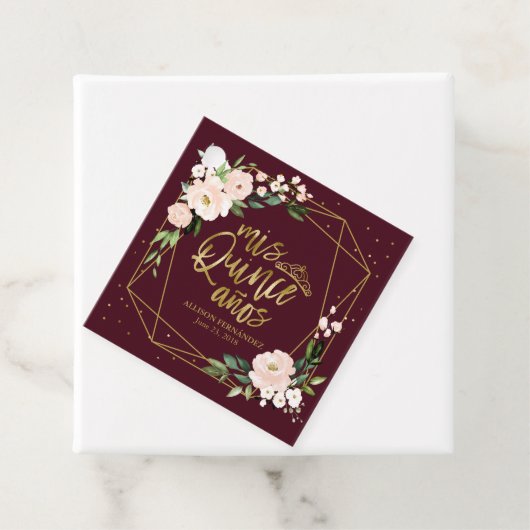 Blush Floral Burgundy Quinceanera Geschenkanhänger (Beispiel)