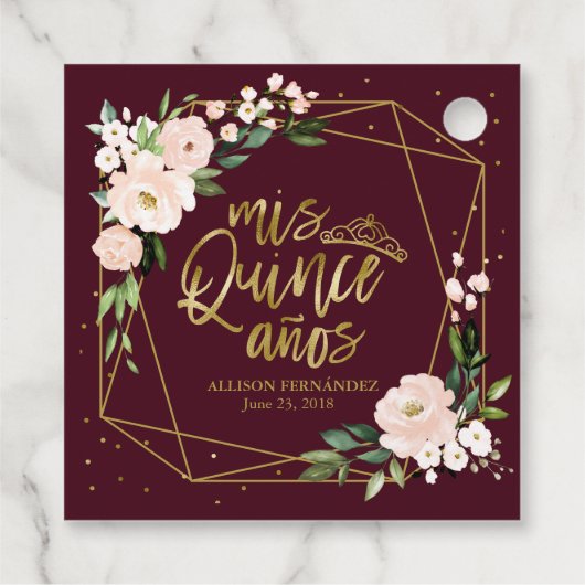 Blush Floral Burgundy Quinceanera Geschenkanhänger (Rückseite)