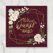Blush Floral Burgundy Quinceanera Geschenkanhänger (Vorderseite)