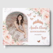 Blush Floral Butterfett Rose Gold Quince XV Foto Gästebuch (Vorderseite)