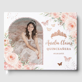 Blush Floral Butterfett Rose Gold Quince XV Foto Gästebuch