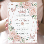 Blush Floral Butterfett Rose Gold Quinceañera Einladung